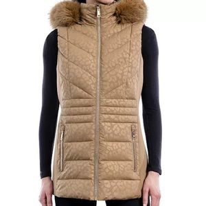 Michael Kors Women's Embossed Faux-Fur-Trim Hooded Puffer Vest